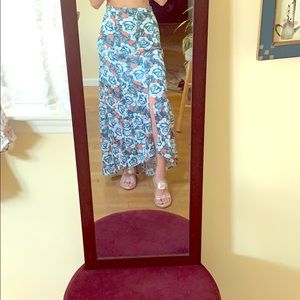 Top Shop Green & Peach Floral High Maxi Skirt